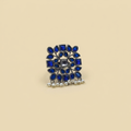 Square Floral Pearl Drop Ring | Blue | Adjustable