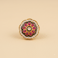 Circular Pink Flower Enamel Ring | Adjustable
