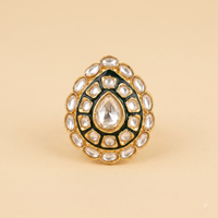 Bold Teardrop White Kundan Ring | Adjustable