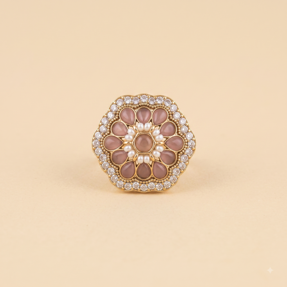 Octagonal Pink Floral Statement Ring | Adjustable