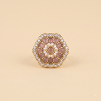 Octagonal Pink Floral Statement Ring | Adjustable