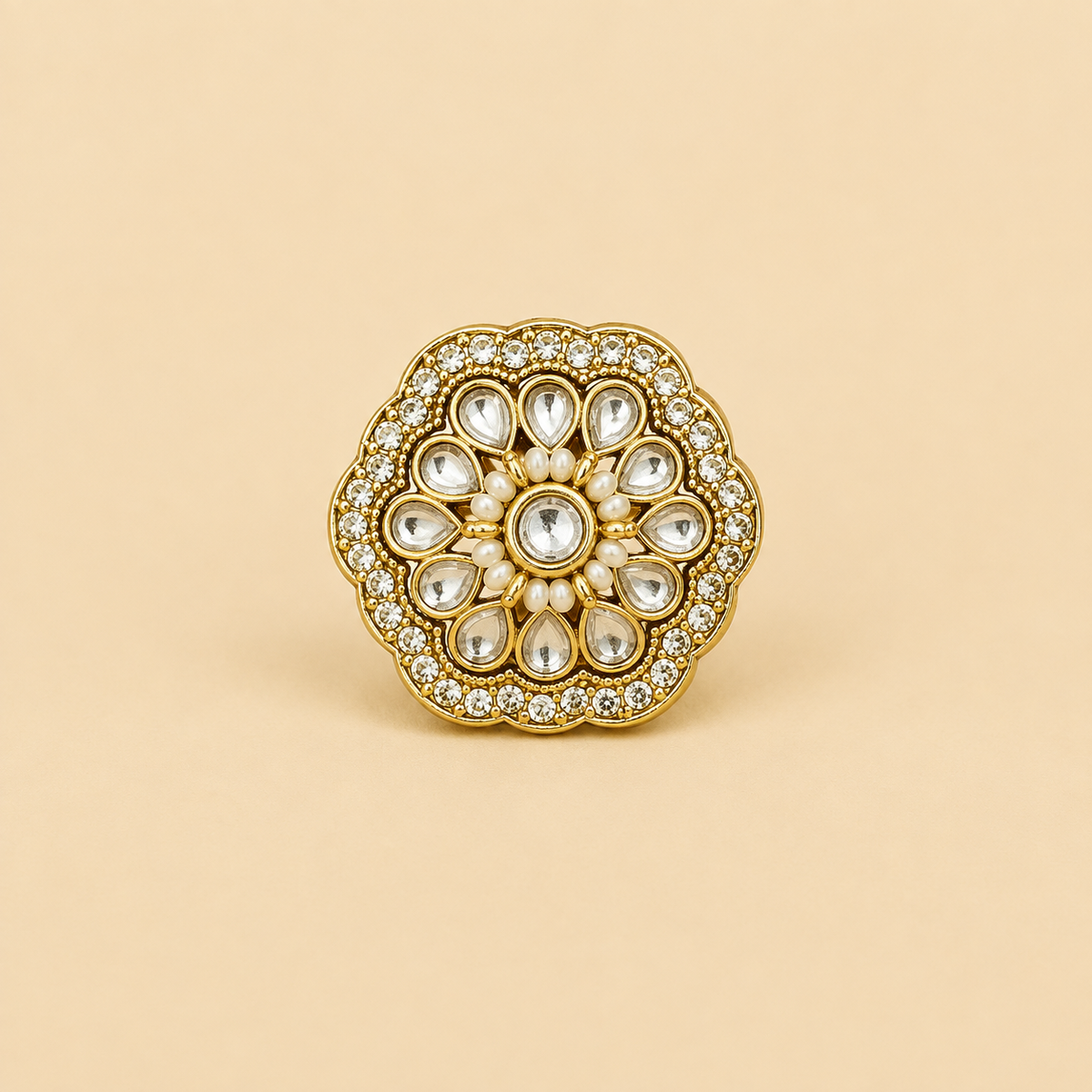 Octagonal White Floral Statement Ring | Adjustable