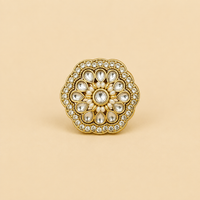 Octagonal White Floral Statement Ring | Adjustable