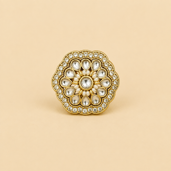 Octagonal White Floral Statement Ring | Adjustable