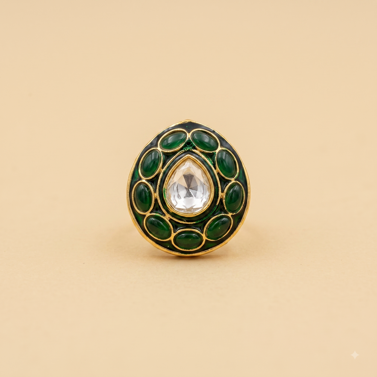 Oval Teardrop Green Stone Ring | Adjustable