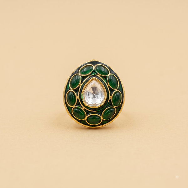 Oval Teardrop Green Stone Ring | Adjustable